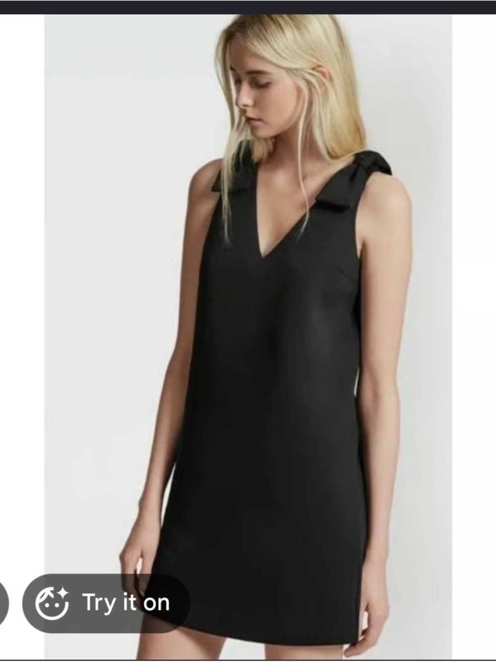 French Connection Black V-Neck Mini Dress with Shoulder bows